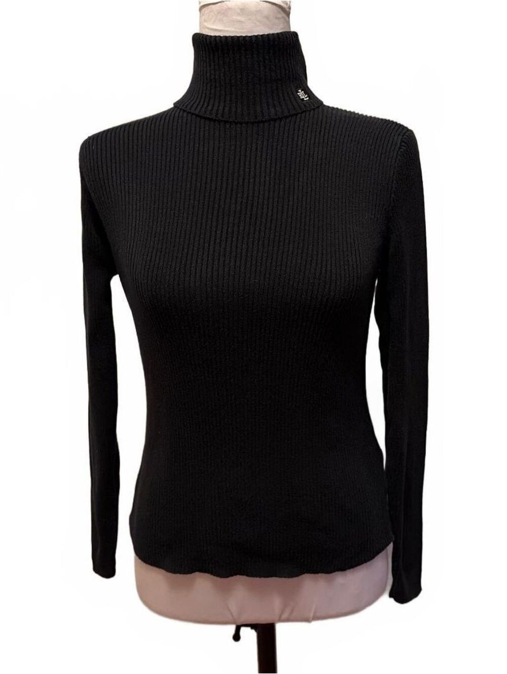 Vintage Lauren Ralph Lauren Black Ribbed Turtleneck P/S 90s Minimalist Preppy